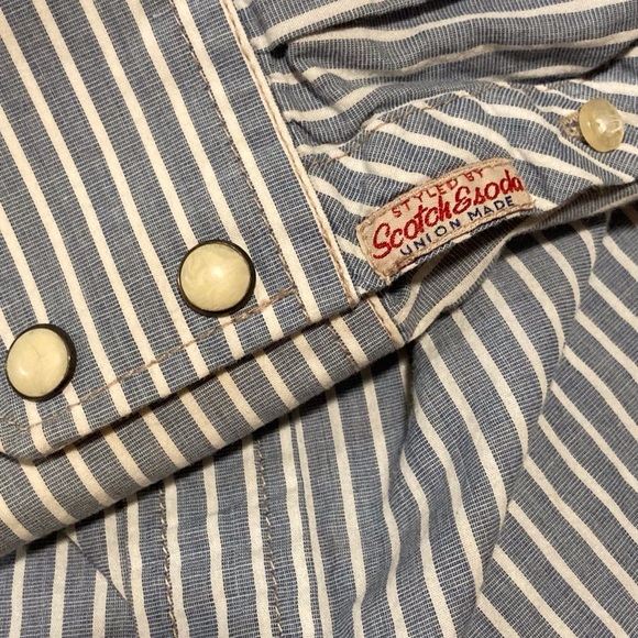 VTG Scotch & Soda Blue/White Striped Button-Up w/Pearl Snap Cuffs | Some Flaws - Picture 12 of 15